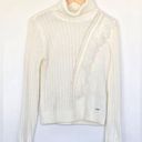 DKNY  Ivory Fringe Knit Ribbed Turtleneck Sweater Top, Size Medium. Photo 0