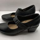 Clarks  Emslie Lulin Black Leather Ortholite Block Heel Size 6.5M Mary Jane Photo 2