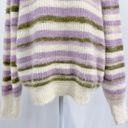 VERO MODA New  Grace Stripe Sweater Fuzzy Crewneck Pullover Birch Purple Photo 6