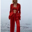 ZARA STUDIO LIMITED EDITION SATIN RED BELTED BLAZER JACKET Photo 2