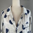 Eberjay Eberjey Women Button Up Long Sleeve Pajama Top Size XL White Blue Polka Dot Silk Photo 1