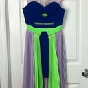 Three Floor Sz 4  High Time Royal Blue, Neon Green and Lavender Color Block Dress Photo 1