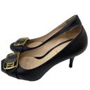 Fendi  Womens Size 36.5 FF Buckle Pumps Heel Black Gold Leather Round Toe Slip On Photo 2