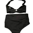 Norma Kamali  Size Medium Bikini Set Black Diaper Tie Bottoms Halter Top Photo 6