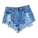 Vibrant  distressed women’s Jean short shorts size large Photo 0