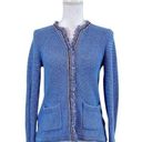 J. McLaughlin  Sweater Medium Womens Blue Knit Fringe Trim Cardigan Jacket Photo 0