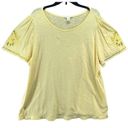 Caslon Floral Embroidered Sleeve T-Shirt Tee Top Yellow Meringue Womens Size 2X Photo 1