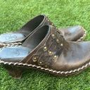 Frye Charlotte chocolate brown leather studded slip on wedge mules 7 Photo 2