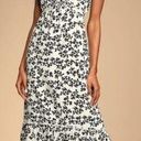 Lulus , New, Style That Blooms White Floral Print Tiered Midi Dress, Large Photo 0