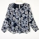 Luna  Project Black & White Floral Long Sleeve Pintucked Blouse Size M Photo 0