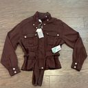 Dear John New!  AUSTIN DROP SHOULDER Denim Belted Jacket in Dark Oak Size Small Photo 3