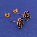 14K Rose Gold Plated Flower Stud Earrings for Women Black Photo 1