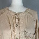 We The Free  People Women Keep It Simple Button Up Top L Large Peach Frayed Linen Photo 1