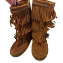 Minnetonka  Womens Fringe Moccasin Boots Sz 5 Suede Leather Brown ZIP Boho Hippie Photo 1