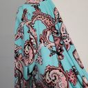 Ny&co NY& 7th Ave teal paisley drape neck ruched blouse size small Photo 1