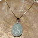 Sterling Silver NWOT Carved Light Green Jade 925 Gold Vermeil Over  Necklace Photo 0