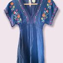 Blue Rain  Womens Blue Short Sleeve V Neck Floral Embroidered Top Size  XXS Photo 0