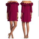 Halston Heritage  Flowy Mini Dress Off The Shoulder Ruffle Trim Pink Women’s 2 Photo 1