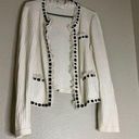 CAbi  Cardigan Sweater Womens M Ivory Gabrielle #284 Beaded Ruffles Waffle Knit Photo 0