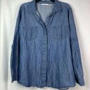 LC Lauren Conrad  Denim Shirt Women's Blue Polka Dot Button Down Chambray Photo 0