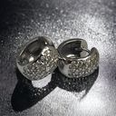Gold Hinge Pavé .8 CT Diamond Hinge Huggies Earrings 𖦹 14K White Gold 𖦹 Post Back Pierced Photo 14