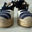 Coach  Fern Navy/Tan/Chalk Ankle Wrap Espadrille Platform Wedges Size 7 Photo 8