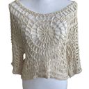 Pretty Angel  Women Silk Blend Top  M Ivory Crop Open Loop Design Chic Indi Boho Photo 6