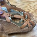 Guess  Shoes Brown High Heeled Cork Wedge Leather Strappy Sandals Size 10M (s1) Photo 5