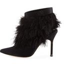 Manolo Blahnik  Black Oterala Satin & Feather Pointed Booties Size 39.5 Photo 0