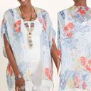 Chico's Chico’s Ikat Floral Ruana Wrap Sz S/M Linen Open Front Fringe Hem Photo 0