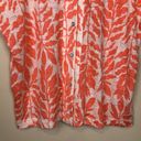 Rachel Zoe  Women’s Linen Floral Leaf Print Orange Cream Button-Up Blouse Photo 2