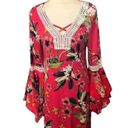 cupio  Ladies Size M Pink Floral Flutter Bell Sleeve Knit Dress mixed media sleev Photo 1