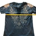 Affliction  S Rhinestone Wing Bleach Wash Graphic Tee Bikercore Grunge Moto Punk Photo 5