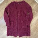 Love Tree  Burgundy Fuzzy Open Front Long Length Cardigan ~ Women’s Size S Photo 5