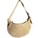 Anthropologie NEW  Tan Woven Leather Half-Moon Shoulder Bag Photo 3