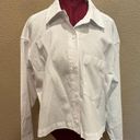 Good American  White Distressed Cropped Oxford Button-Down Shirt Photo 5