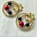 Black Bead Gold tone red and  post earrings Photo 7