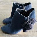 ZARA  Leather Navy Blue Pom Pom Detail Heel Ankle Boots Size 9.5 Photo 3