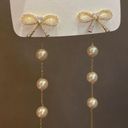 Elegant Bow White Pearl Dangle Drop Earrings for Women Gold Photo 0