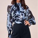 Sugar Lips  ANTHROPOLOGIE Emilie Floral Mock Neck Crop Top Black Blue Long Sleeve Photo 2