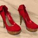 Bebe  Stiletto High Heels Kahilia Ruby Red Size 8 Platform Cork Bow Formal Photo 1