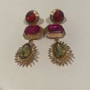 Earrings drop dangle fuchsia is pink red and yellow large rhinestone Photo 4