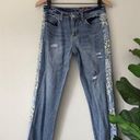 Pilcro  Anthropologie Slim Boyfriend Crop Jeans Patchwork Side Leg Distressed Zip Photo 0