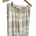 Aerie  Size Small Regular Fleece Pajama Pants Plaid Tan White Soft Jogger Style Photo 1