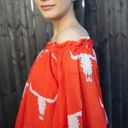 Peach Love California Cattle Skull Off The Shoulder Top in Red Orange, Small NWT Photo 1