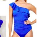 Gottex New.  blue snakeskin ruffle swimsuit. Retails $138. Size 12 Photo 1
