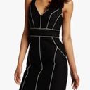 Trina Turk  Womens Bodycon Dress Black Double V-Neck White Piping Mini Size 6 Photo 12