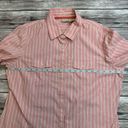 L.L.Bean  Women's Striped Button Down Roll Tab Blouse L LG Large Reg Pink White Photo 9