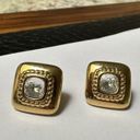 Monet Signed  Square Gold Tone Rhinestone Clip-on Clip On Earrings Photo 1