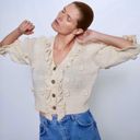 ZARA  NWOT Ruffled Floral Gem Button Down Knit Cardigan Sweater in Ivory Cream Photo 12